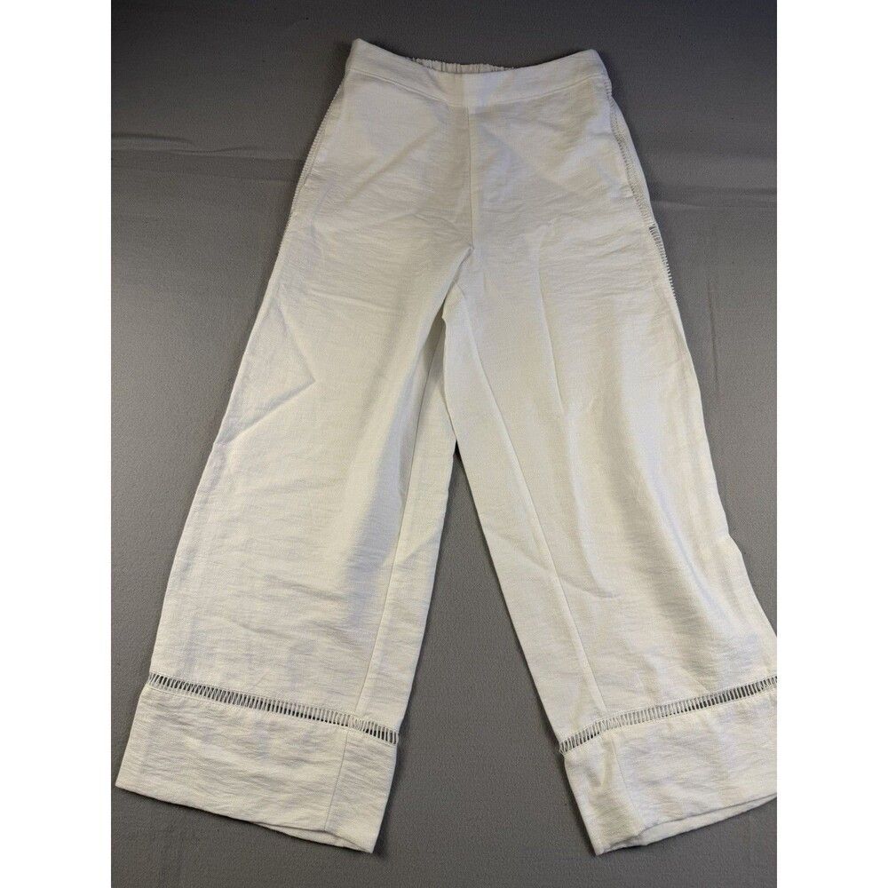 A New Day Women's White Wide-Leg Cropped Woven Pants Elastic Waist Cut-Out XS